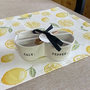 Rae Dunn White Salt and Pepper Holder with Black Lettering